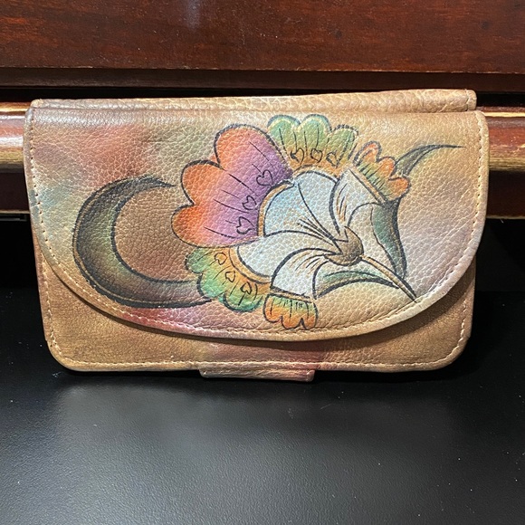 Vintage Handbags - Vintage Sova hand painted Floral Leather small wallet